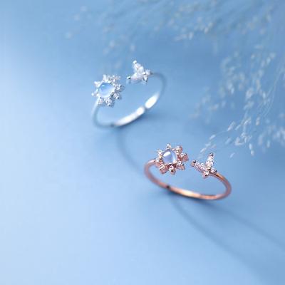 China Cute Fishtail Sunflower Shaped Jewelry Cuff Butterfly Opals Ring 925 Sterling Silver for sale