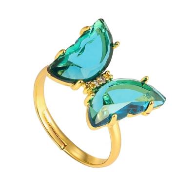 China CLASSIC Heart Couple Chandelier Antique Gold Plated Stainless Steel Crystal Butterfly Ring for sale