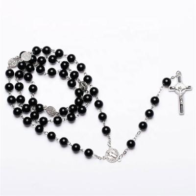 China Rosary Necklace Black Beads Cross Churches Shape Rosary Necklace Free Black for sale