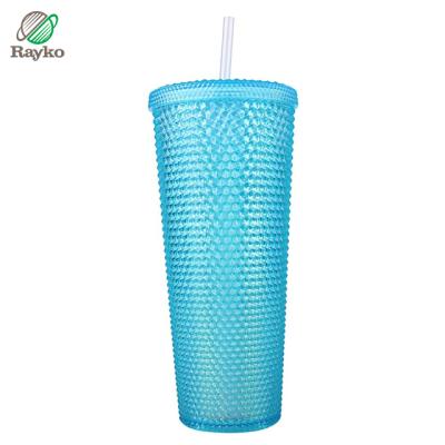 China Sustainable High Quality Plastic Water Cups With Double Wall Bpa Free Water Drinking Tumbler With Straw for sale