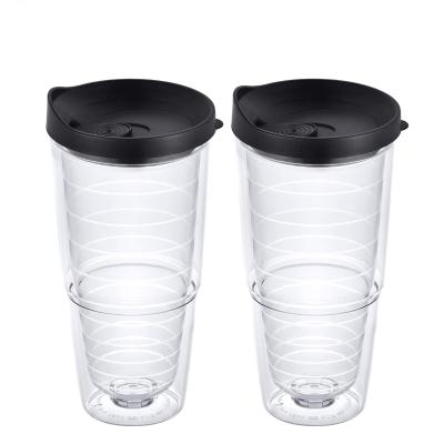 China Durable Plastic Double Wall Cup Large Capacity 24oz Insulated Body Special Shape Threaded Inner Wall. for sale