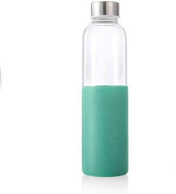 China BPA Free Viable High Quality 18oz Sport Wayer Bottle Diamond Glass Water Bottle With Silicone Sleeve for sale