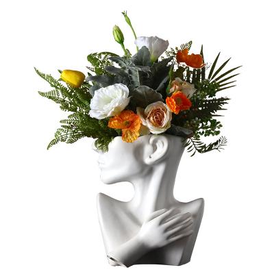 China Nordic Europe Ceramic Vase Half Body Flower Potted Flower Head Human Face Human Face Abstract Modern Home Decoration for sale