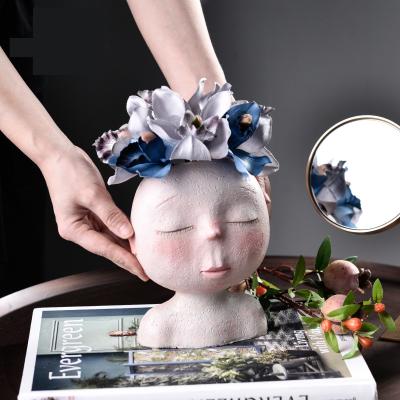 China European Nordic Resin Vase Flower Arrangement Doll Sculpture Flower Pot Plant Human Head Potted Plant Garden Decoration for sale