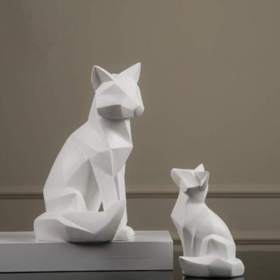 China Simple White Fox Of Europe Geometric Animal Sculpture Statues Abstract Ornaments Modern Home Decorations for sale