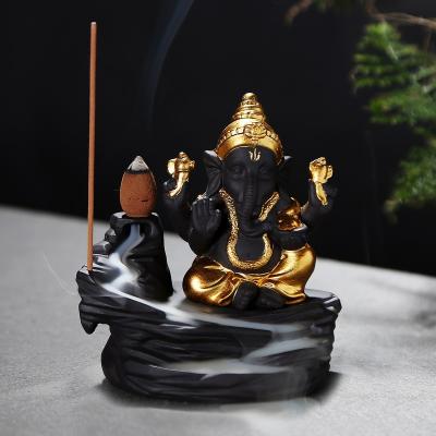 China Chinese God Figurine Elephant Ganesha Holder Incense Burner Cones Censer Censer Backflow Incense Yoga Studio Decoration for sale