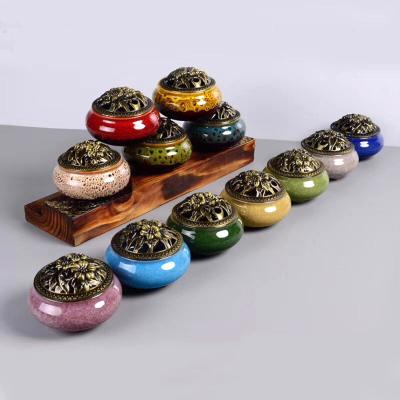 China Portable Chinese Ceramic Incense Censers Buddhism Incense Holder Decoration Teahouse Yoga Studio Home Gift for sale