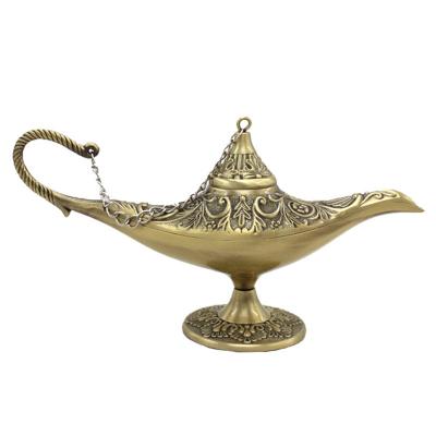 China Europe 12cm Mini Metal Genie Magic Lamp Retro Pot Kerosene Lamp Incense Burner Home Decoration Wish Gift for sale