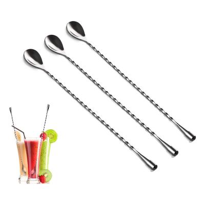 China Silicone Bar Spoon 12 Inch Stainless Steel Spiral Spoon Cocktail Mixing Shaker Stirring Spoon Bar With Long Handle for sale