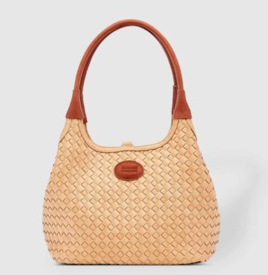 China Fashion Bright And Classic Gorgeous Color Vegan Basket Weave Leather Braid Top Handle Bag for sale