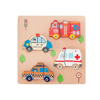 China Wooden Intellectual Toddler Puzzles Toy Matching Vehicle Toddler Cartoon Puzzles For Children Learning Educational Toys Gift for sale