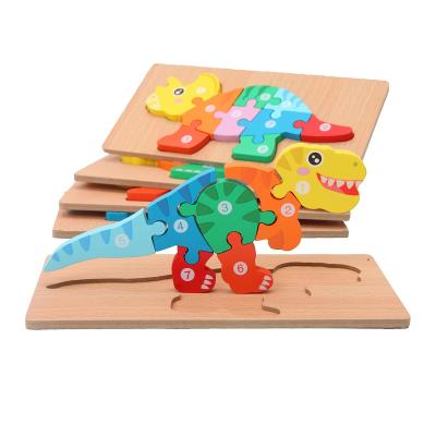 China Cartoon Toy Wooden Dinosaur Puzzle Numbers Color Learning Puzzles Montessori Toy Toddler Puzzles for sale