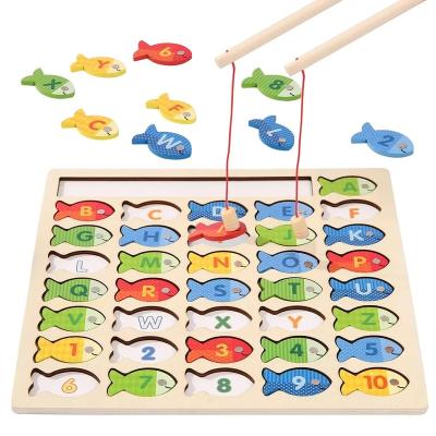 China Wooden Magnetic Toy Kids Alphabet Fish Catching Puzzle Early Education Game with Numbers and Letters for sale