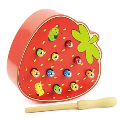 China Magnetic Fishing Toy Catch Worm Game Early Education Wooden Board Game For Kids for sale