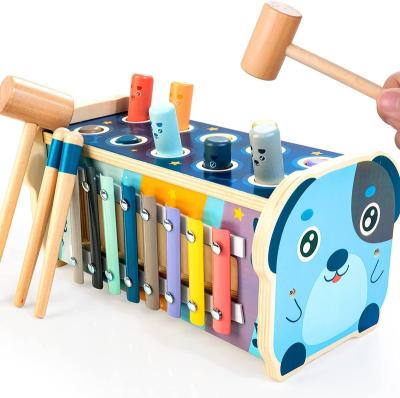 China Early Education Toy Wooden Pounding Grinding Pegs Hammer Musical Maze Puzzle Number Sorter Toy with Xylophone for sale