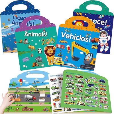 China Reusable Sticker Book Animal Dinosaur Space Vehicles Kids Gift 3D Clear Space Sticker Books For Children for sale