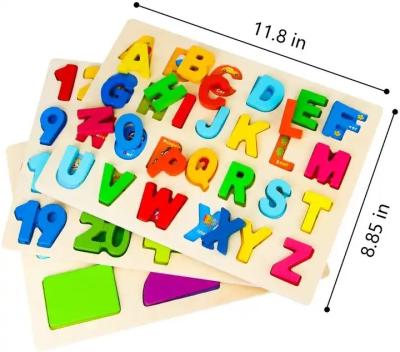 China Baby Educational Toy Wooden Alphabet Number Puzzle 3D Puzzles Hand Grasp Cognitive Puzzle Toys Wholesale for sale