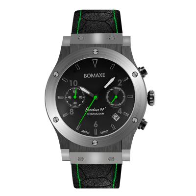 China Hot Sales Casual Men Watches green color BOMAXE SA6059 Stainless Steel genuine leather Quartz wristwatch for sale