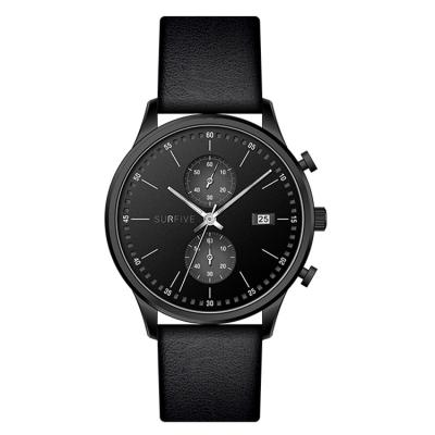 China Wholesale 3ATM Waterproof Mens Black Genuine Leather Quartz Stainless Steel Watch for sale