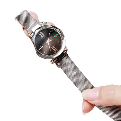 China Trends magnets Strap Silver color magnetic buckle mesh watch Korean version star diamond girls waterproof watch for sale