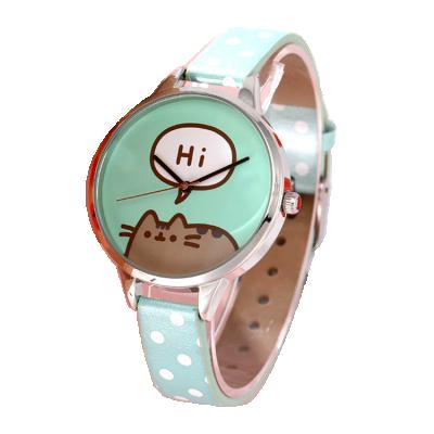 China New fashion Cute cat children lovely girl watch women's Pu leather wrist watch for sale