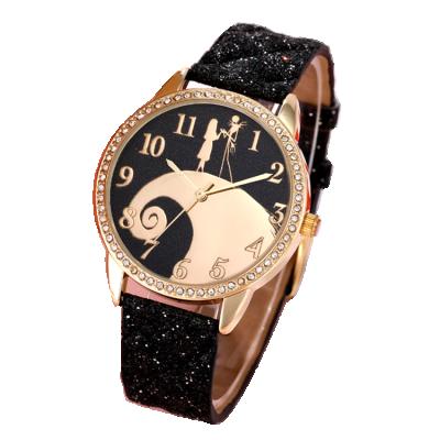 China OME Cute Customized Logo Black Glitter Leather Strap Cartoon Boy and Girls Watches for sale