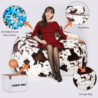 China Removable FOAM BAG Cover Custom Size 3 4 5 6 7 8 9 Lazy Round Cow Compressed Pattern Foam Sofa Bed Legs Big Bean Bag Chair for sale