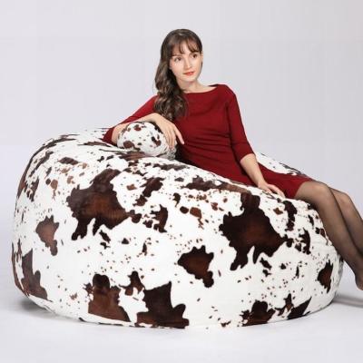 China Super Soft Custom Size 3 Feet to 9 Feet and Wholesale Round Furry Cloth Cow Pattern Plush Bean Bag for sale