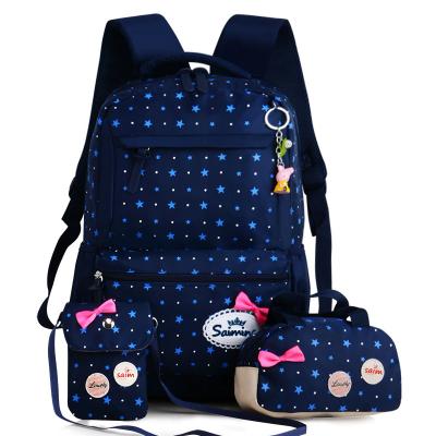 China Trendy waterproof/reflect light cheap hot sale wholesale fashion 3 pcs set canvas young girls teenage child pop kids backpack school bags for sale