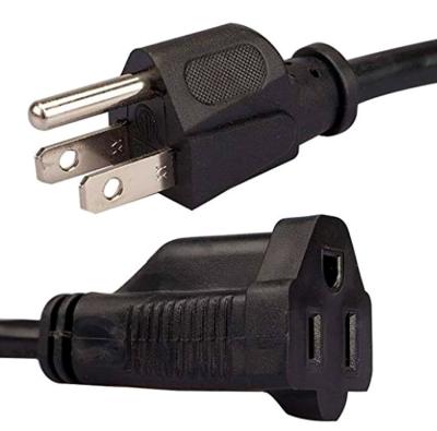 China American standard 3pin black 18AWG extension power cord  0.5m-10m copper power extension cable for sale