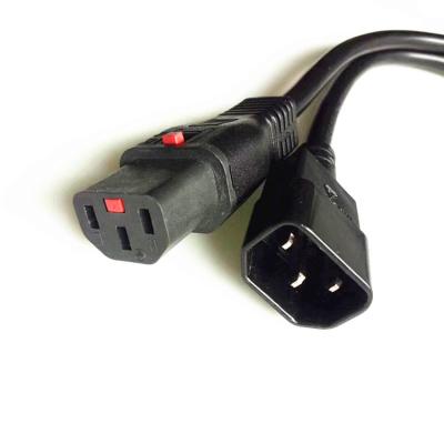 China C13 To C14 3pin black  extension power cord with lock  0.5m-10m or OEM copper power extension cable for sale