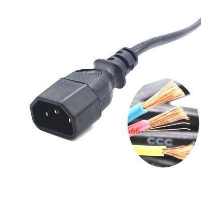 China High quality 3pin C14 black extension power cord without stopper  0.5m-10m copper power extension cable for sale