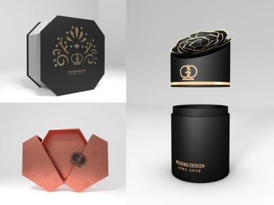 China Handmade Rose Gift Box Cosmetic Black Paper Box Flower Design Cylinder Perfume Box for sale