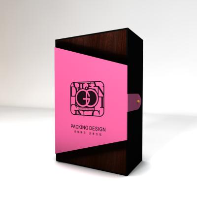 China Handmade Luxury Pink Wooden Gift Box Cosmetic Packaging Box Customized Wooden Leather Perfume Box for sale