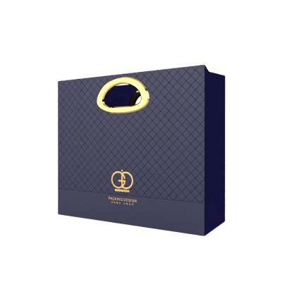 China Mental Art Gift Paper Bags With Private Luxury Shopping Handmade Logo Printed Navy Blue Personalized Handles For Perfume Box for sale