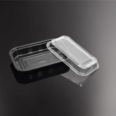 China Latest Style Disposable Rectangle PS Material Disposable Sushi Container Black Plastic Food Tray Sushi Box With Lid for sale