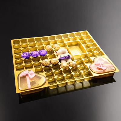 China Disposable Hot Selling Custom Gold Thermoformed Plastic Tray Box Food Grade Blister Blister Packing Plastic Trays Chocolate and Candy Blister Insert for sale