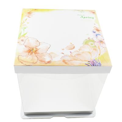 China Bio-degradable New Arrival Square Baking Marble Paper Lid Custom Xl 8 Inch Transparent Plastic Cake Packaging Box for sale