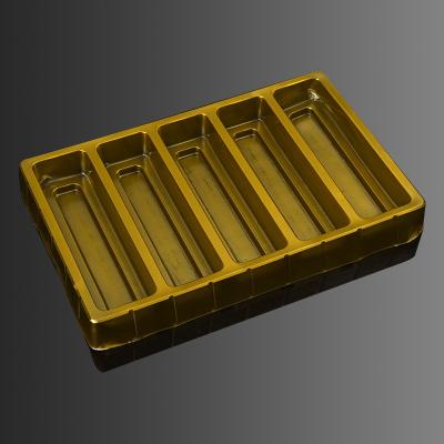 China Custom Disposable Retail Sweet Gold Plastic Packaging Tray With Dividers Food 5 Tiers Food Grade Blister Biscuit And Cookie Pet Dividers for sale