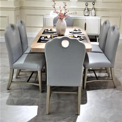 China Modern Luxury Contemporary Solid Wood Dining Room Furniture Set Blue Villa Leather Dining Table Chairs Set INS Amazon Amazon for sale