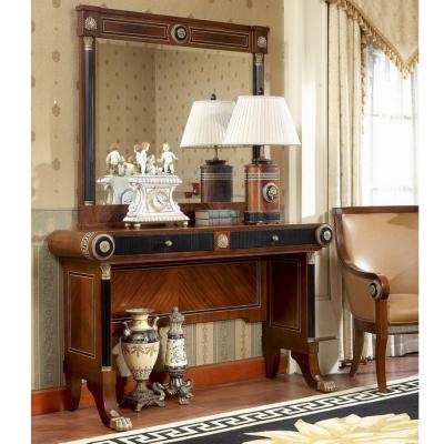 China YB10 Luxury high gloss 18th century decoration living room console table entryway antique mahogany solid wood table with mirror for sale