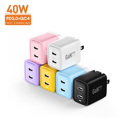 China Type C GaN Wall Charger Dual Port USB C Plugs Chargers For Macbook 20Watt Fast 20Watt Mobile Phone Travel Trend 40W Charging Adapter UK for sale