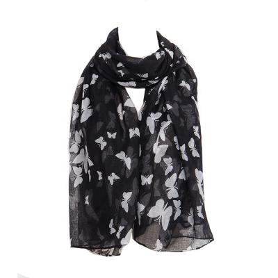 China Polyester 2021 Hot Sale Fashion voile animal scarf beautiful butterfly print scarf shawl for sale