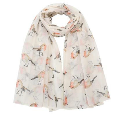 China Wholesale Print Scarf Fashion Large Running Birds Print Scarf Polyester Voile Scarf For Women Design Animal Shawl for sale