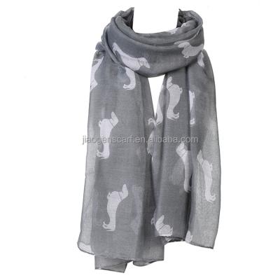 China Wholesale Animal Print Scarf Polyester Long Voile Polyester Dog Print Scarf Shawl For Women for sale