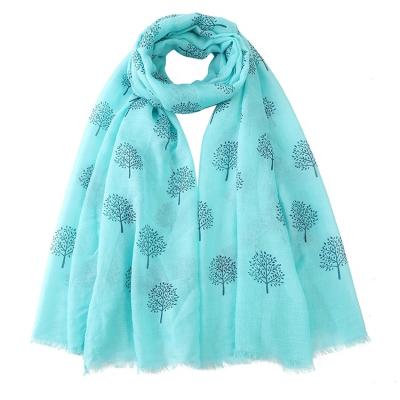 China Polyester 2022 Hot Sale Fashion Christmas Voile Print Tree Scarf Tree Print Shawl For Women for sale