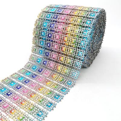 China Use With Fashion 35 Easy Row Multicolor Square Studs Plaid Rhinestone Diamond Mesh Wrap For Accessories Trim for sale