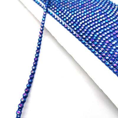 China Pointback Fashion One Row AB Stone Cup Chain Blue Trimming Rhinestone Plastic Crystal Band For Clothing for sale