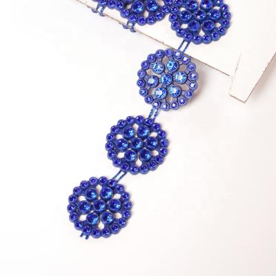 China Round Shape Fascinating Elegant Row Pointback Crystal Plating Rhinestone Indigo Color Decorating Trimming Chain for sale