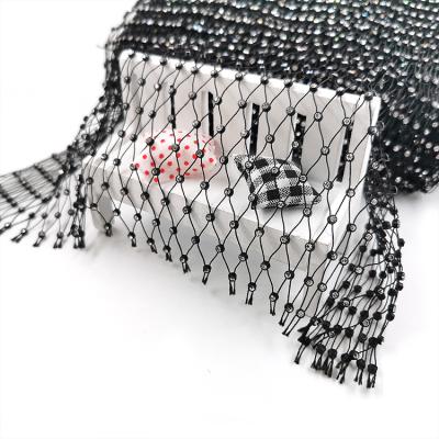 China Use with ss8 mesh easy net elastic stone rhinestone crystal stretch bead netting for crop top for sale